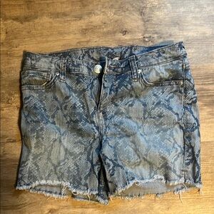 Seven7 Blue Jean Shorts with Distressed Snake Print